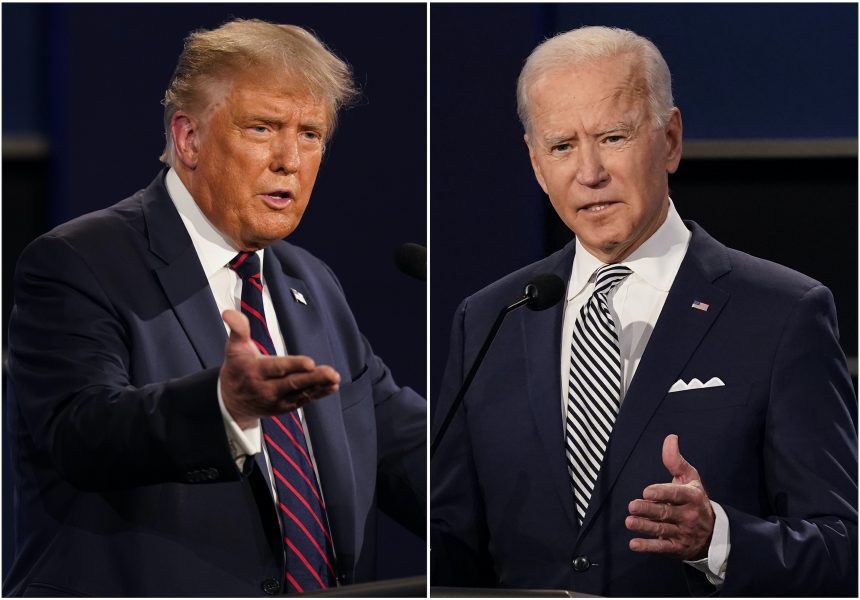 Donald Trump och Joe Biden under deras första tv-sända presidentdebatt i slutet av september.