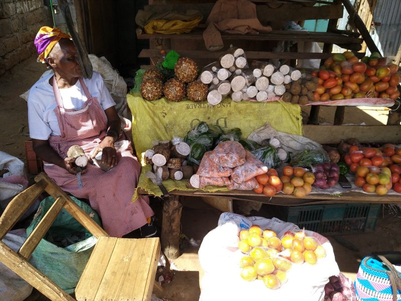 En kvinnlig odlare saluför sina produkter på en marknad i Casamence i södra Senegal.
