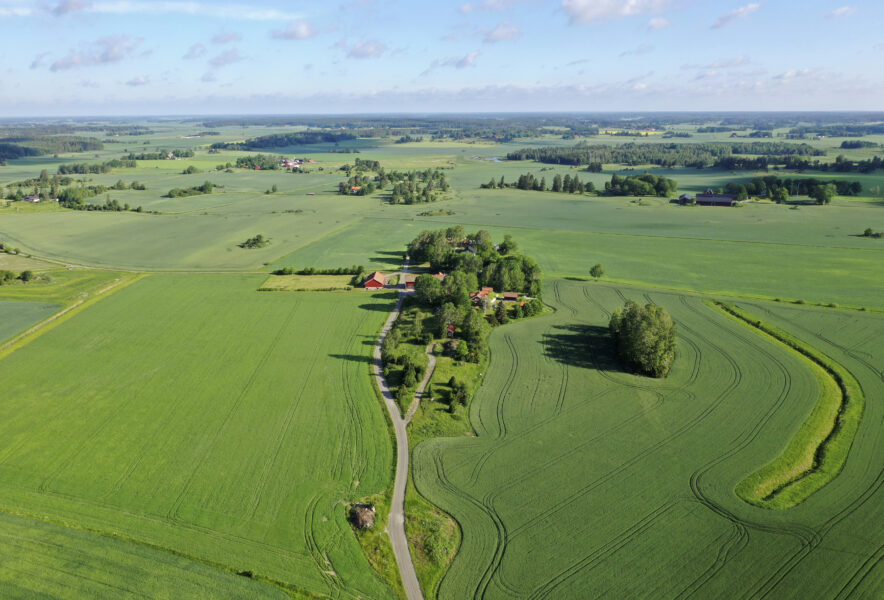 Bild: Jordbruksmark, lantbruk och åkrar från ovan i Håbo kommun Foto: Fredrik Sandberg / TT.