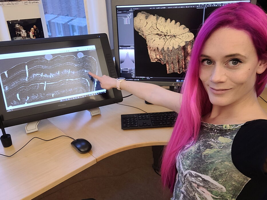 Melanie During visar "årsringar" i en fiskben som avslöjar när på året den dog