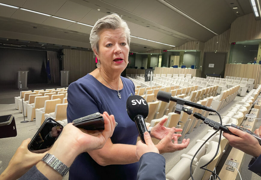 EU:s inrikeskommissionär Ylva Johansson efter måndagens migrationsministermöte i Bryssel.