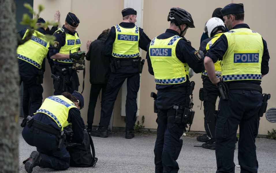 Demonstranter visiteras av polis i Malmö 2019.