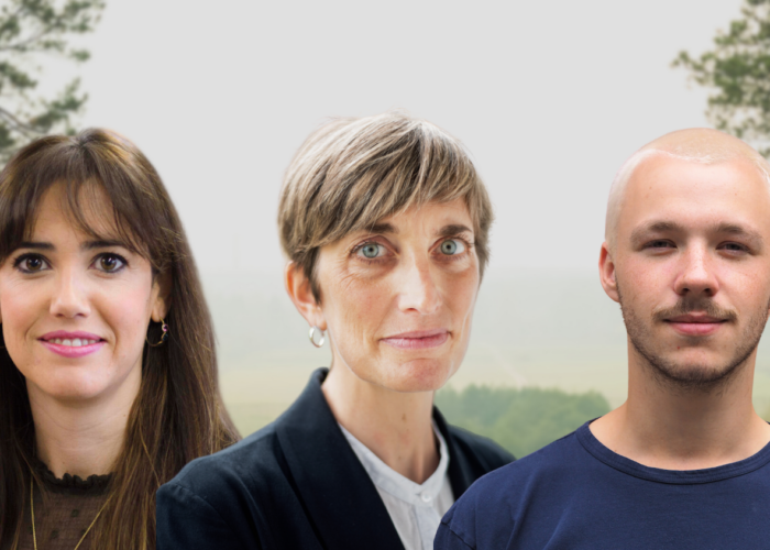 Tre porträttbilder på pristagarna med skoglig bakgrund.