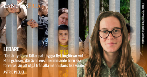 Astrid Pleijel, i bakgrunden barn bakom högt stängsel.