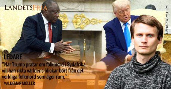 Cyril Ramaphosa och Donald Trump. Skribenten i förgrunden.