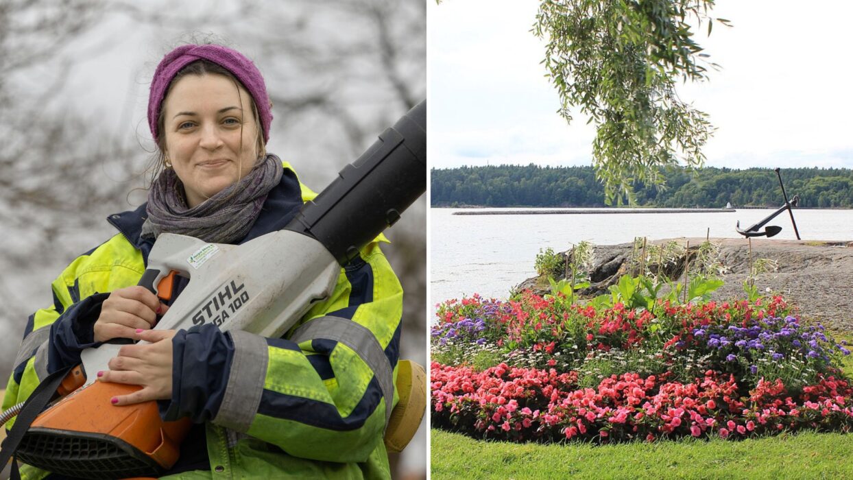 Lisa Fock Nilsson och en bit av hennes arbetsplats, Skräckleparken i Vänersborg.