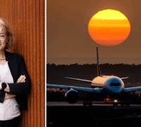 Johanna Hållén och flygplan.