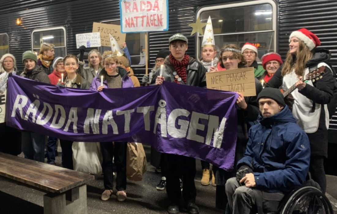 Bild från en tidigare manifestation för nattågen.