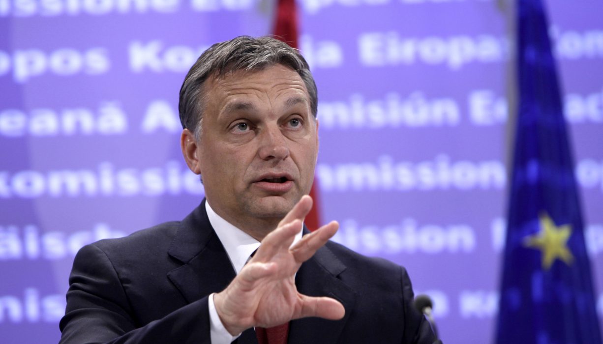 Hungarian Prime Minister Victor Orban speaks during a media conference at EU Headquarters in Brussels on Wednesday, Nov. 17, 2010. (AP Photo/Virginia Mayo)
