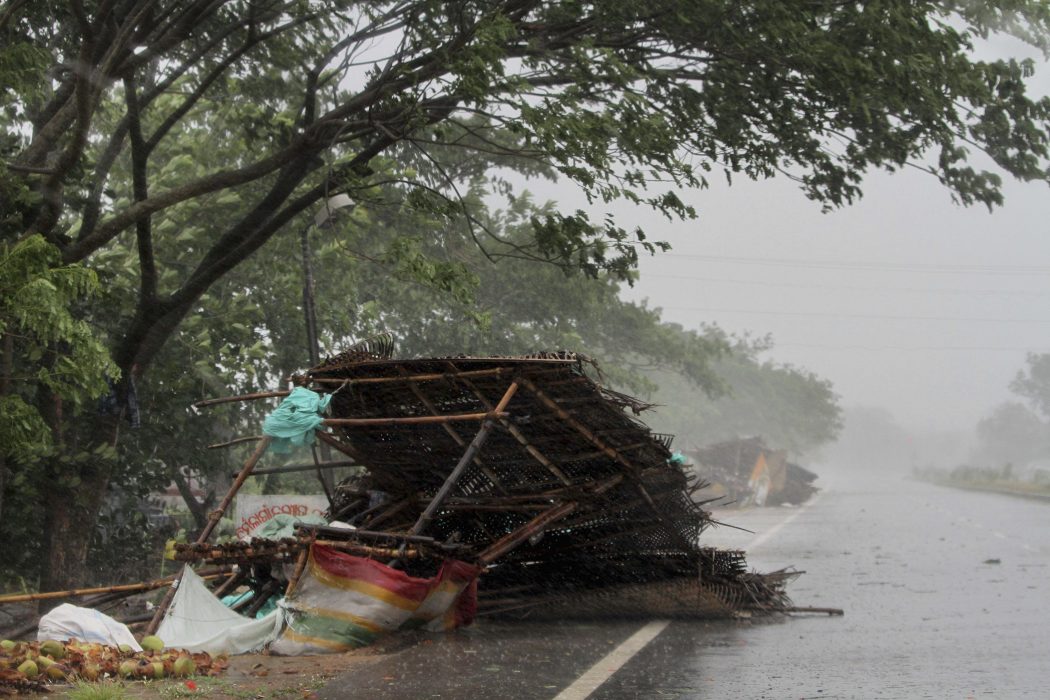 Street shops are seen collapsed due to gusty winds ahead of the landfall of cyclone Fani on the outskirts of Puri, in the Indian state of Odisha, Friday, May 3, 2019. Indian authorities have evacuated hundreds of thousands of people along the country's eastern coast ahead of a cyclone moving through the Bay of Bengal. Meteorologists say Cyclone Fani was expected to make landfall on Friday with gale-force winds of up to 200 kilometers (124 miles) per hour likely starting Thursday night. It warned of "extremely heavy falls" over parts of the state of Odisha and its southern neighbor Andhra Pradesh. (AP Photo)